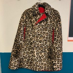 Vintage Leopard Animal Print Faux Fur Cape Red
